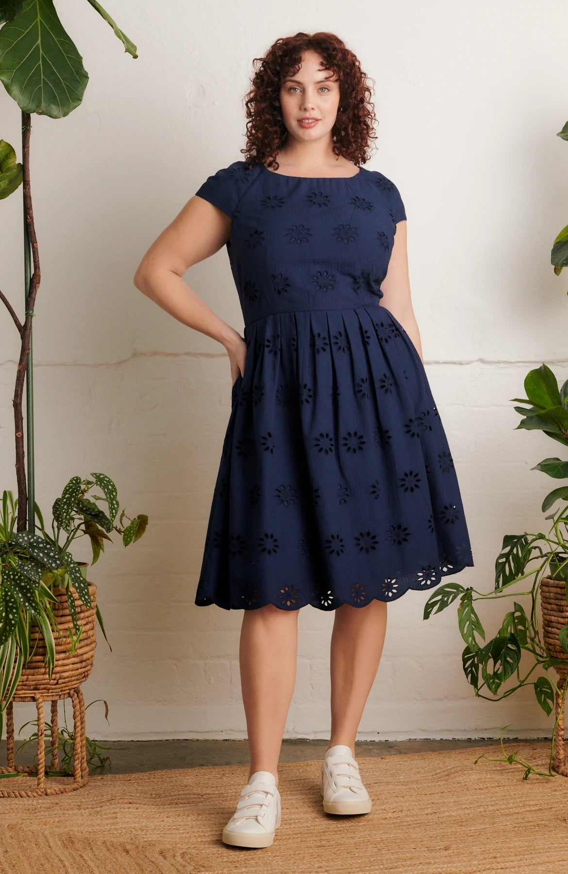 Emily & Fin Claudia Floral Broderie Navy Dress