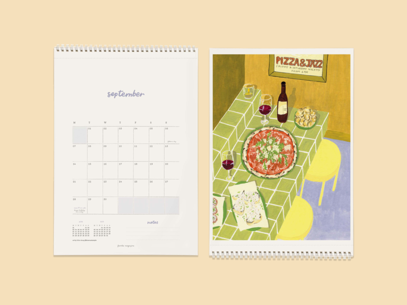 September's layout in Frankie 2026 calendar featuring artwork by Lilin Chung.
