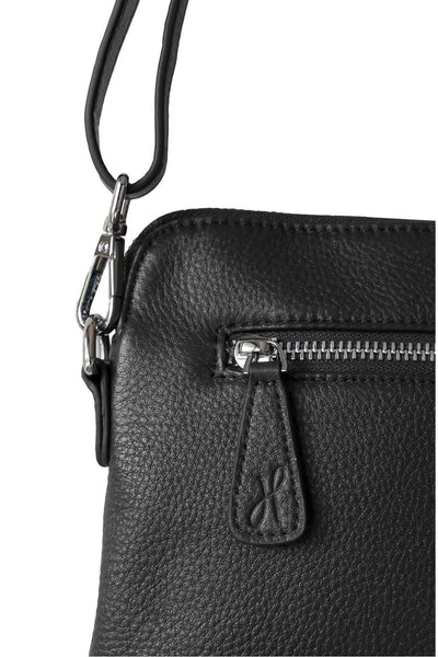 Zip Detail of Hoopla Mini Cross Body Slouch Bag in Black