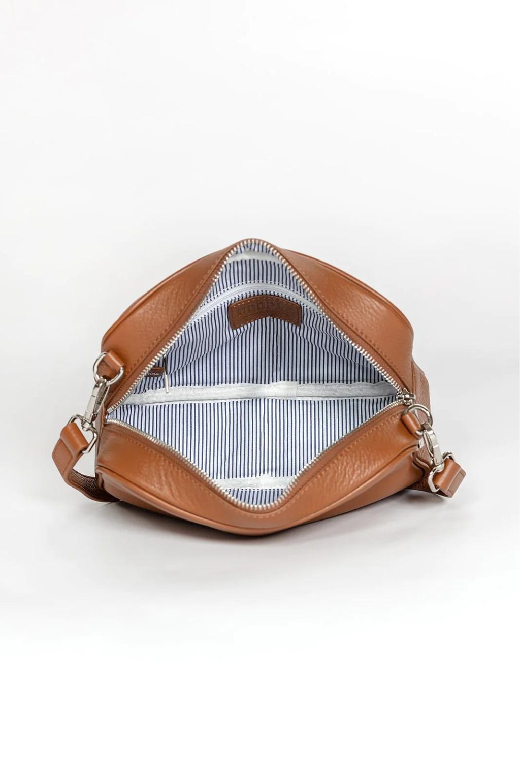 Bird's Eye View of the Inside of Back of Hoopla Soft Cross Body Box Bag in Tan