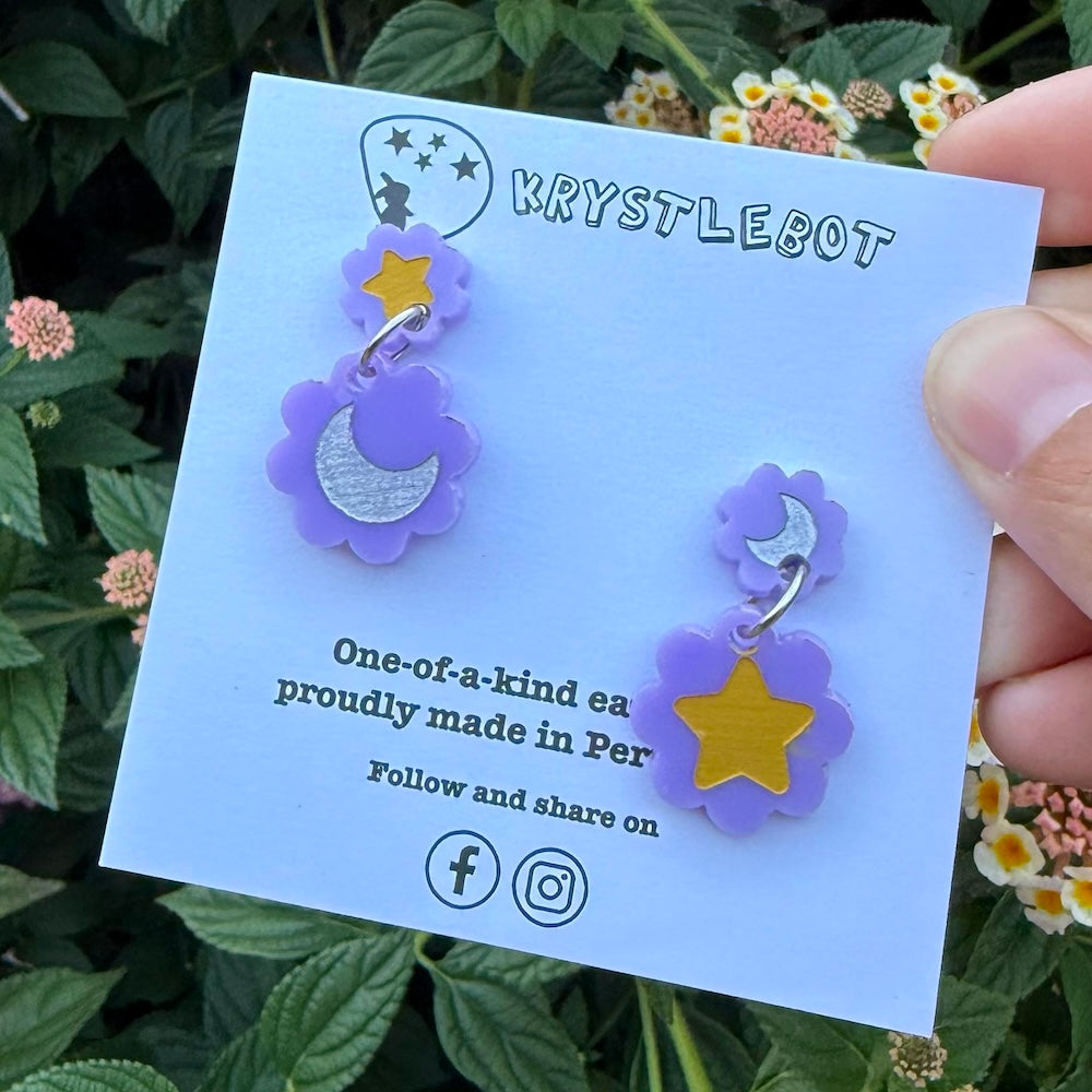 Krystlebot Small Celestial Dangles - Lilac/Silver/Gold