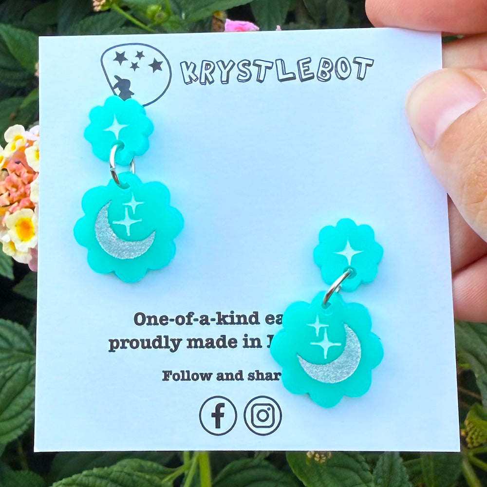 Krystlebot Small Celestial Dangles - Turquoise/Silver