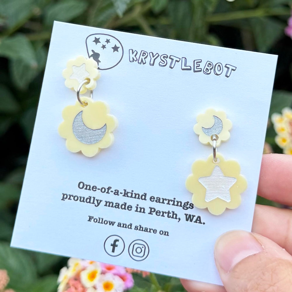 Krystlebot Small Celestial Dangles - Yellow/Silver/White