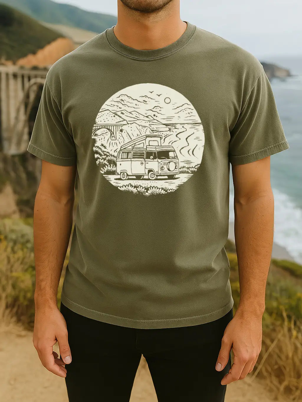 IMPERFECT: Moore Collection Big Sur VW Bus Tee - Green Large
