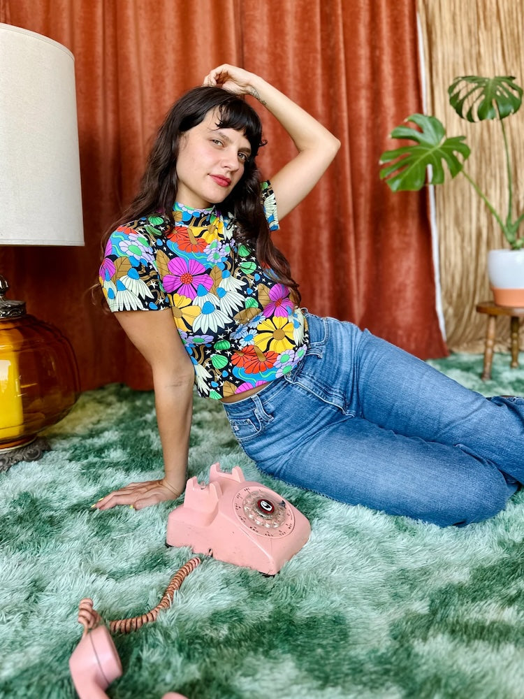 Nooworks Cosmic Floral Mock Neck Top