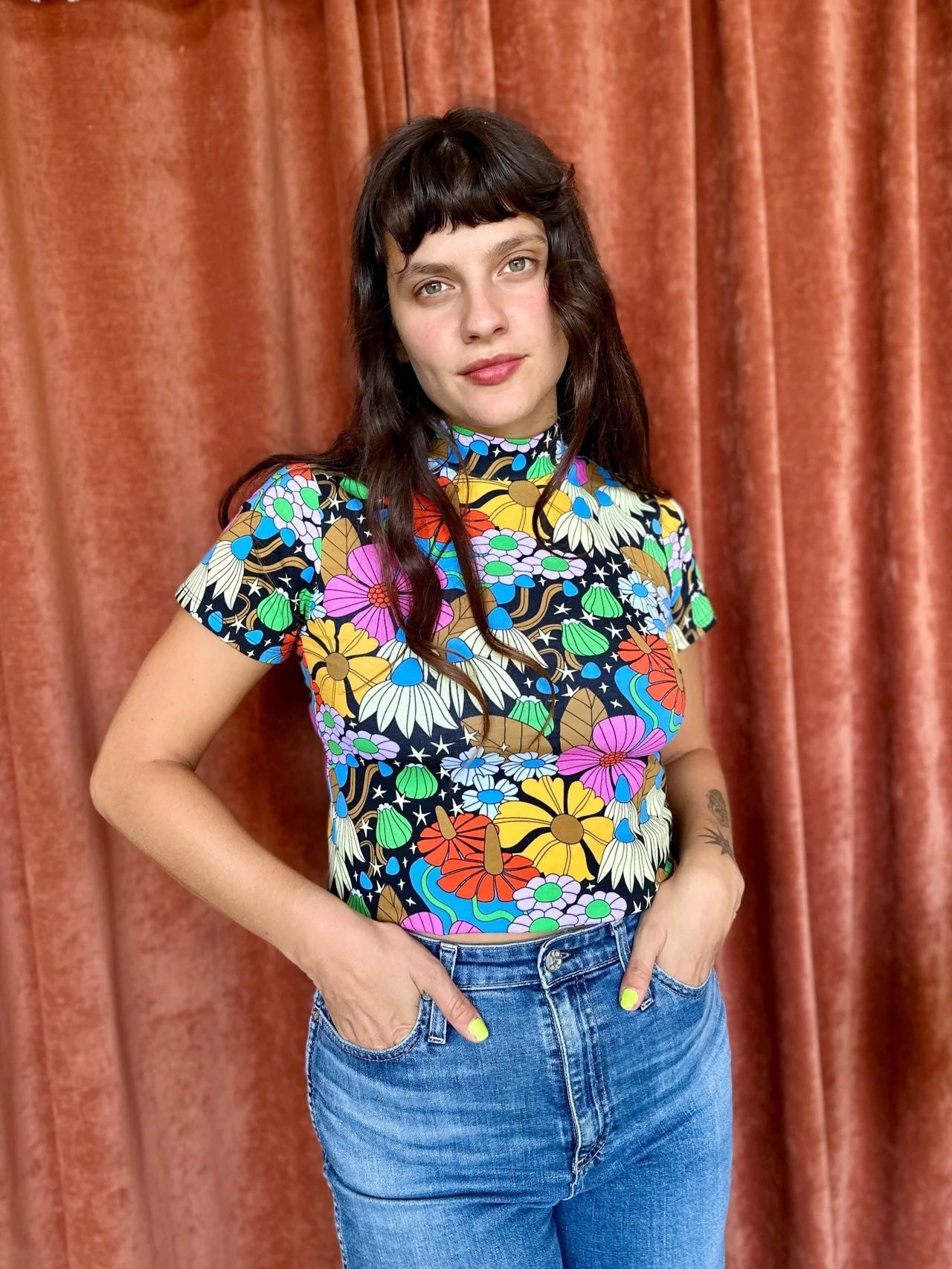 Nooworks Cosmic Floral Mock Neck Top