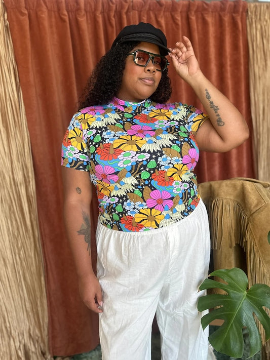 Nooworks Cosmic Floral Mock Neck Top