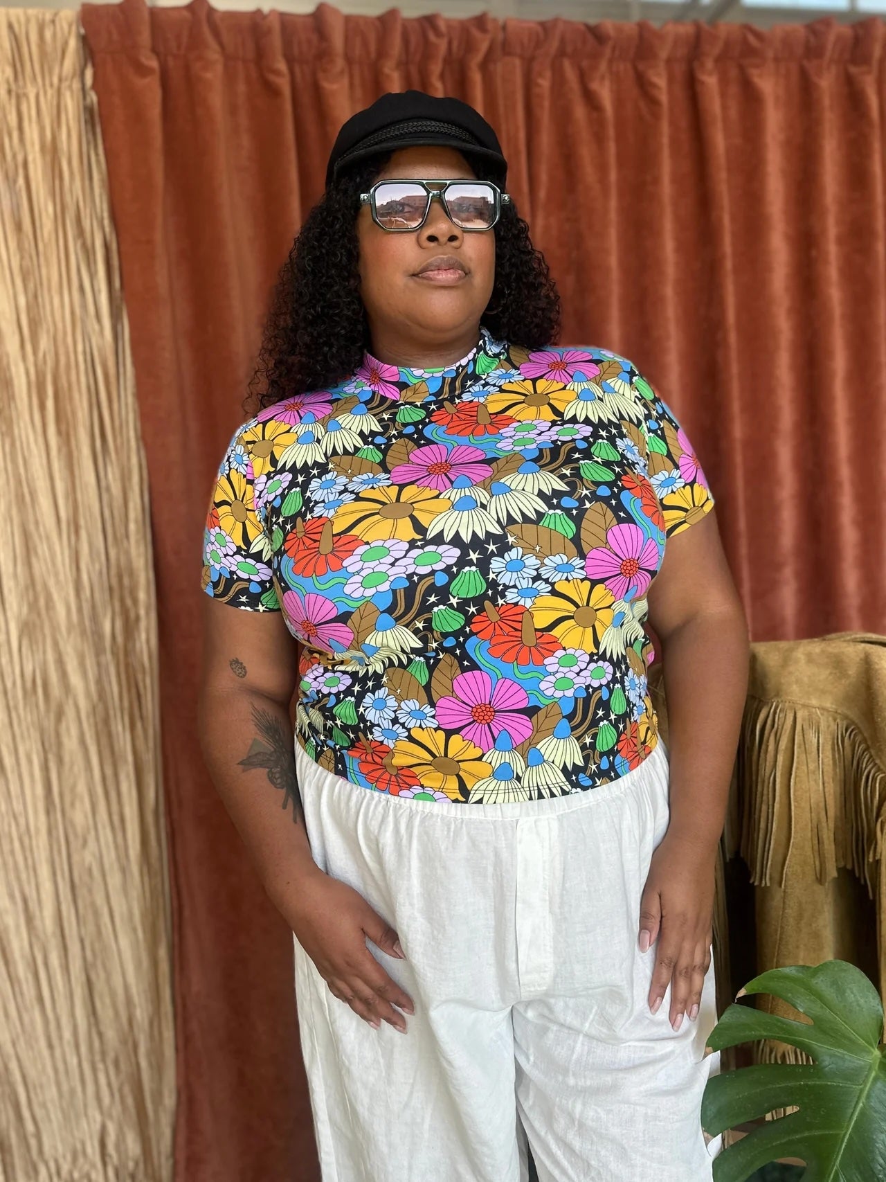 Nooworks Cosmic Floral Mock Neck Top
