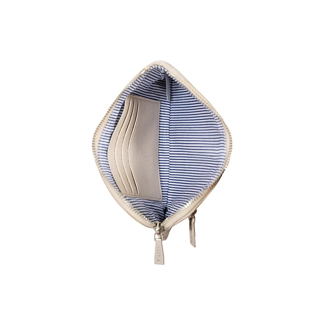 Small pouch with striped interior on a white background