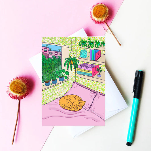 Able & Game Cat on Bed Card