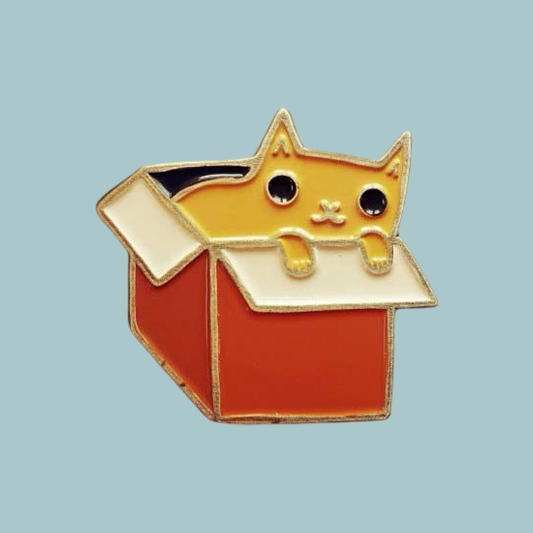 Boygirlparty Cat in a Box Pin - Orange Cat