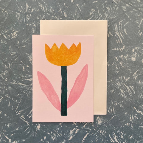 Giant Pansy Yellow Tulip with Green Stem Card