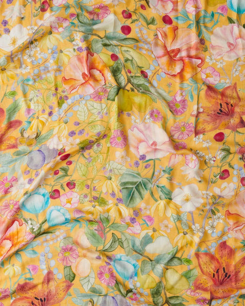 Fabric Swatch of Kip & Co Abundance Marigold Bamboo Baby Swaddle