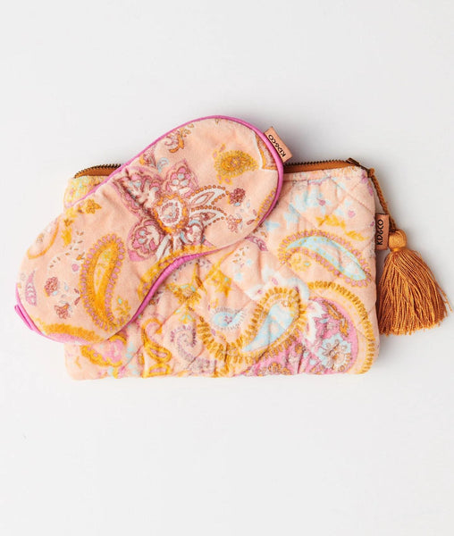 Kip & Co Paisley Paradise Velvet Eye Mask styled with its pouch
