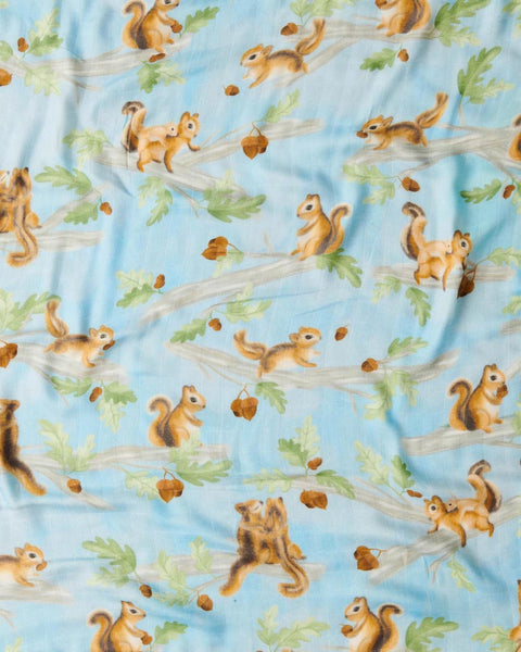 Fabric swatch of Kip & Co Squirrel Scurry Bamboo Baby Swaddle