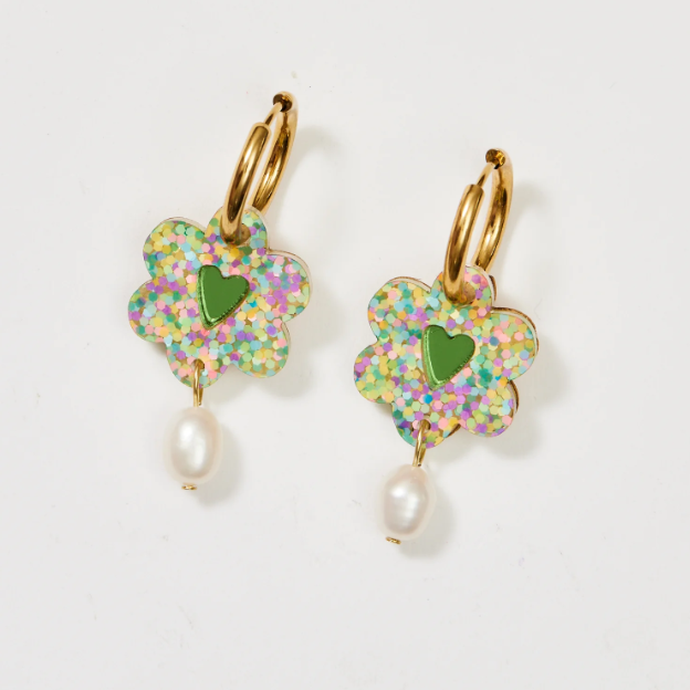 Martha Jean Heart Flower & Pearl Earrings - Pastel
