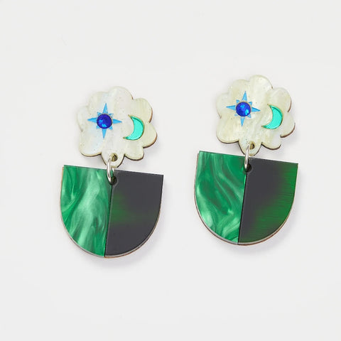 Martha Jean Celeste Earrings - Lime / Tortoise Green