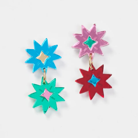 Martha Jean Double Stars Earrings - Rainbow