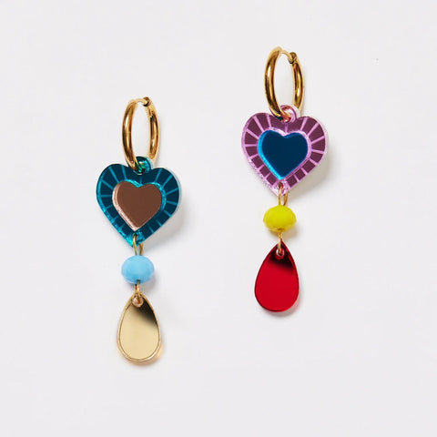 Martha Jean Heart & Bead Earrings - Rainbow