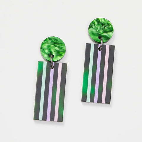 Martha Jean Hilda Stripe Earrings - Green