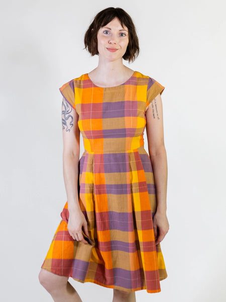 Model is wearing Mata Traders Devonshire Plaid Dress