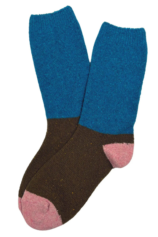 Olga de Polga Terrific Triple Tone Socks in blue/ brown/ pink