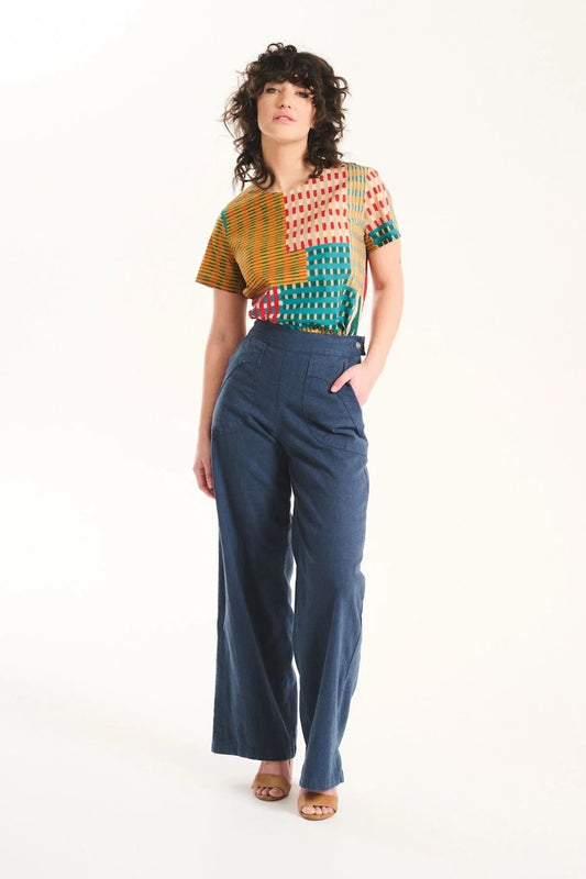 Olga de Polga Peggy Lino Long Pants - Navy Linen
