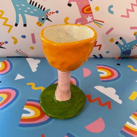 Pansy Goblet - Orange with Green Base