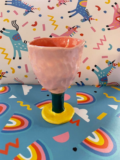 Pansy Goblet - Pink with Yellow Base