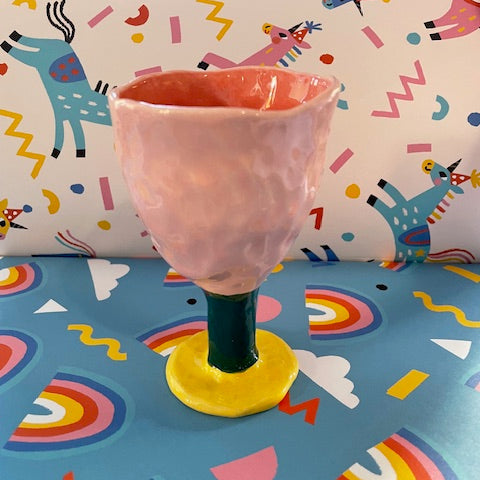 Pansy Goblet - Pink with Yellow Base