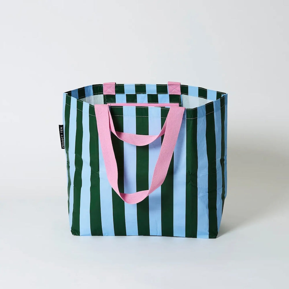Project Ten Green Blue Stripe Medium Tote
