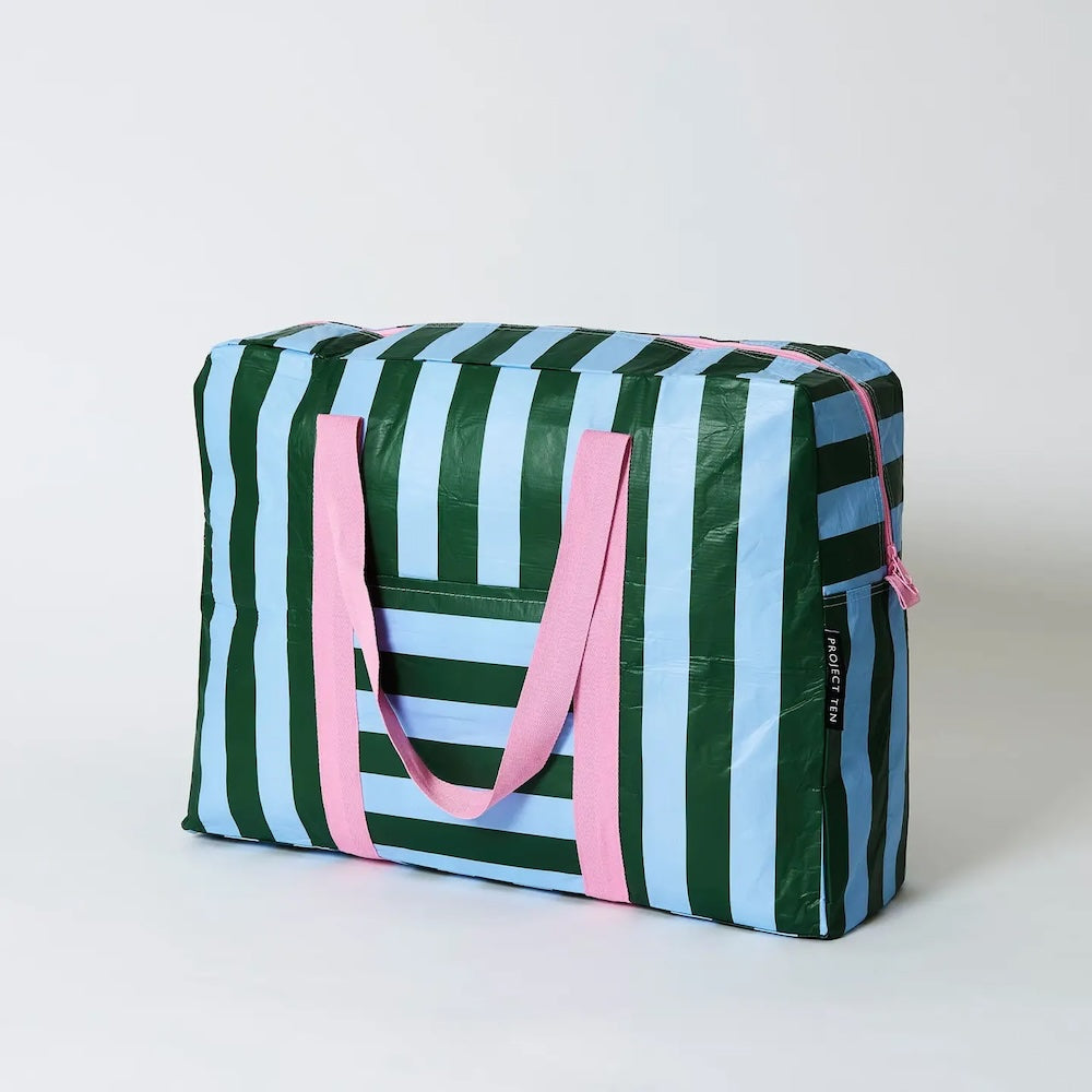 Project Ten Green Blue Stripe Overnight Bag