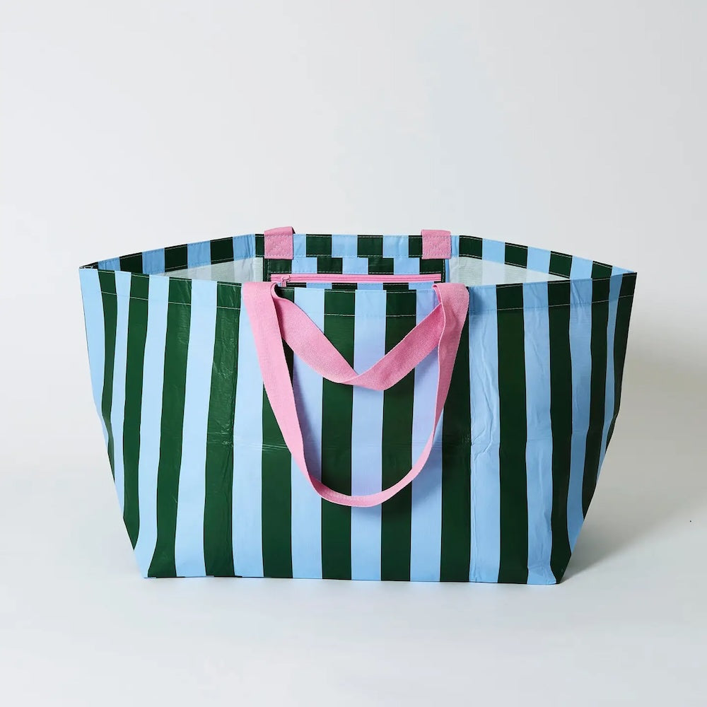 Project Ten Green Blue Stripe Oversized Tote