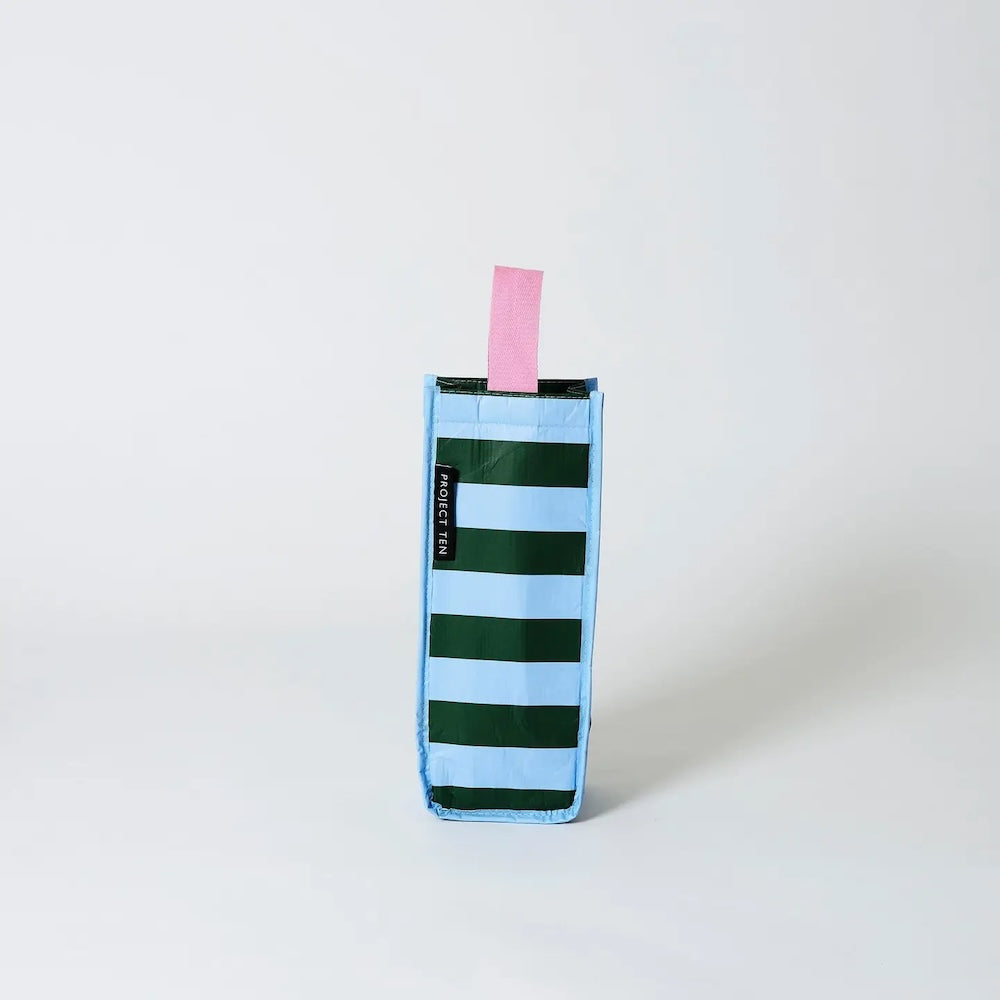Project Ten Green Blue Stripe Wine Bag
