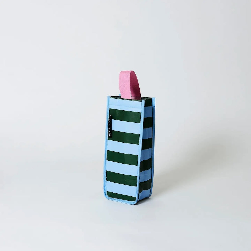 Project Ten Green Blue Stripe Wine Bag