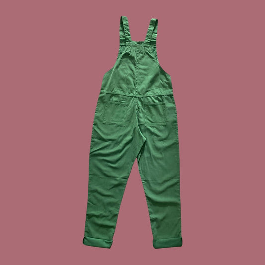 Back view of Rebel Romance Stretch Twill Dungarees in Forest Green