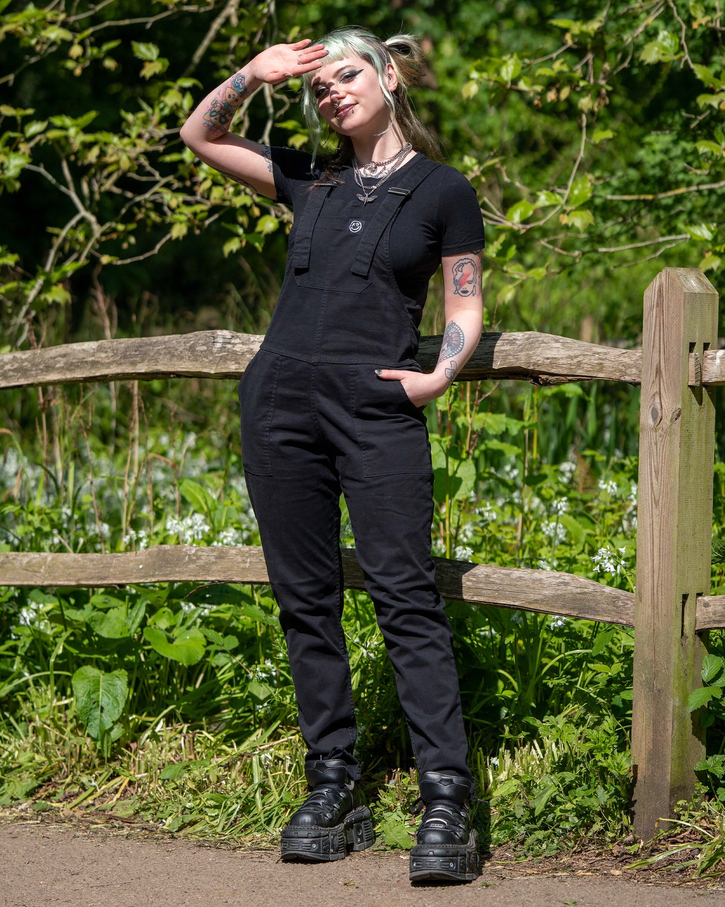 Rebel Romance Stretch Twill Dungarees - Jet Black