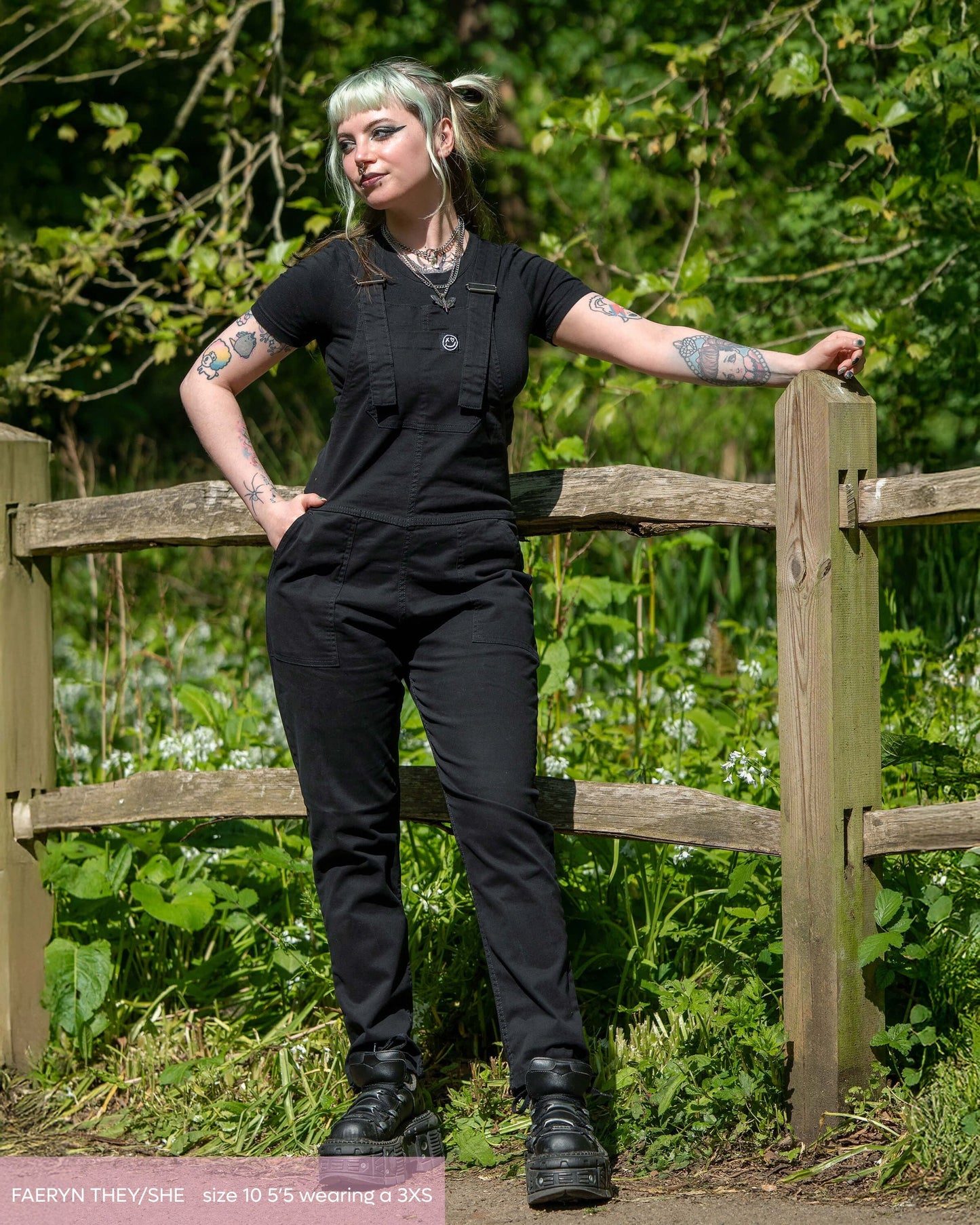 Rebel Romance Stretch Twill Dungarees - Jet Black
