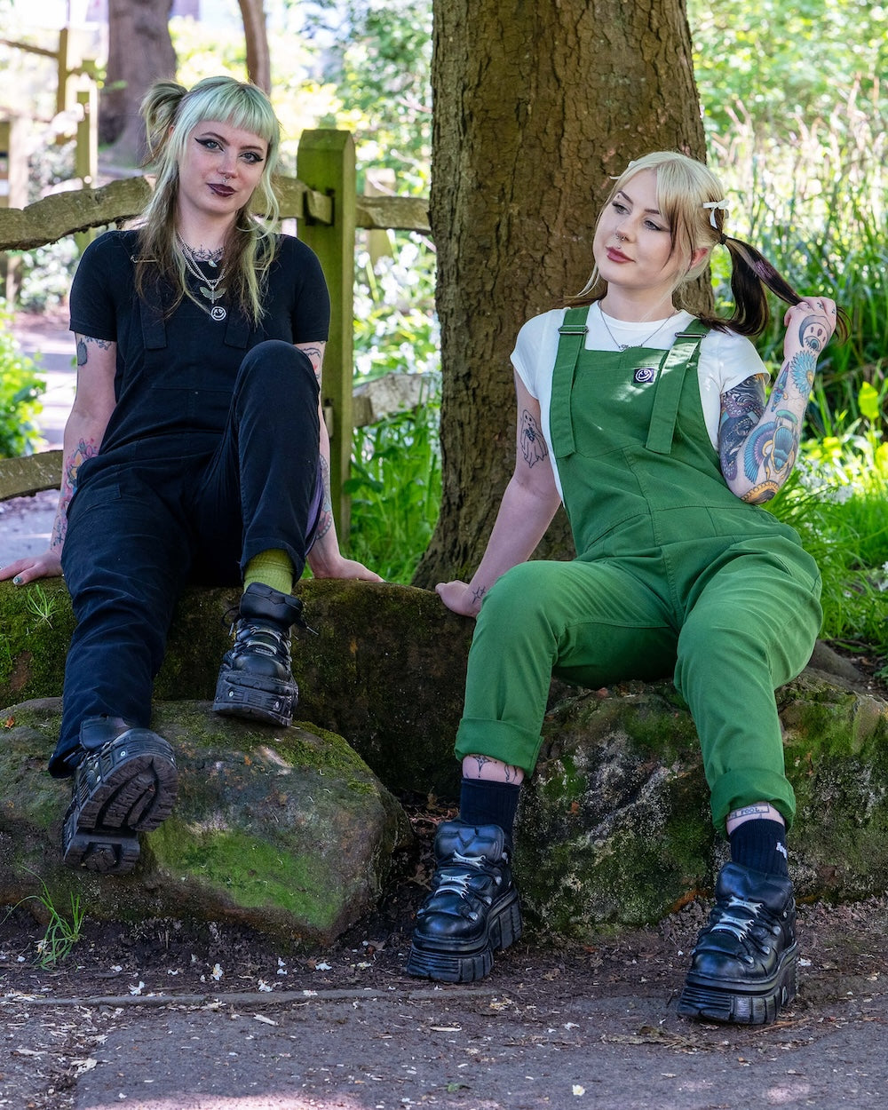 Rebel Romance Stretch Twill Dungarees - Forest Green