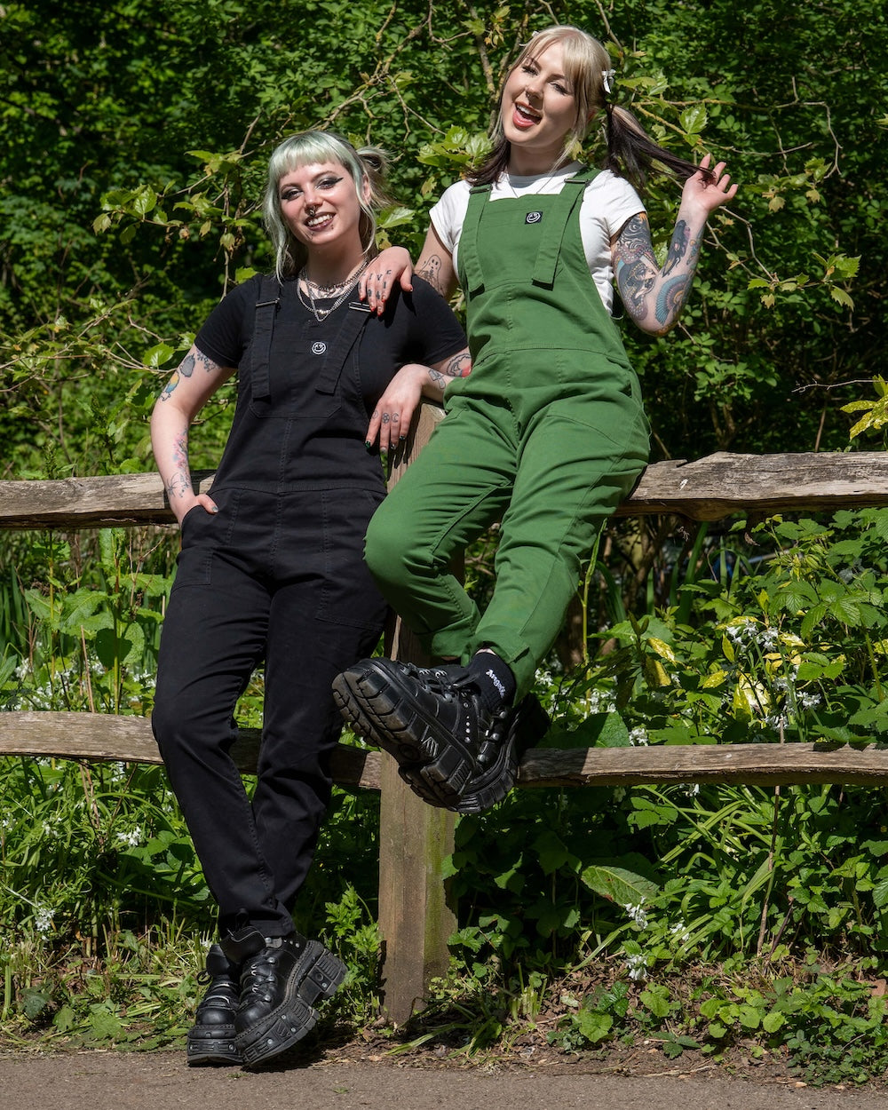Rebel Romance Stretch Twill Dungarees - Forest Green