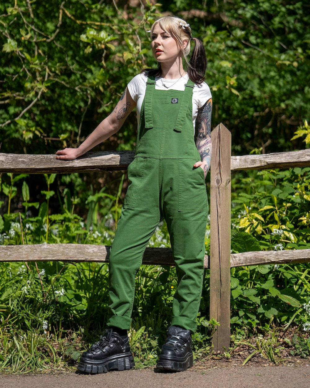 Rebel Romance Stretch Twill Dungarees - Forest Green
