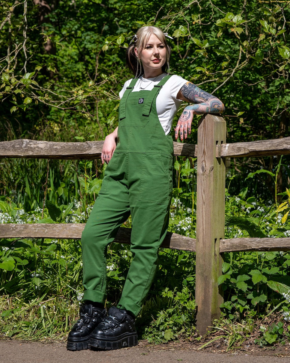Rebel Romance Stretch Twill Dungarees - Forest Green