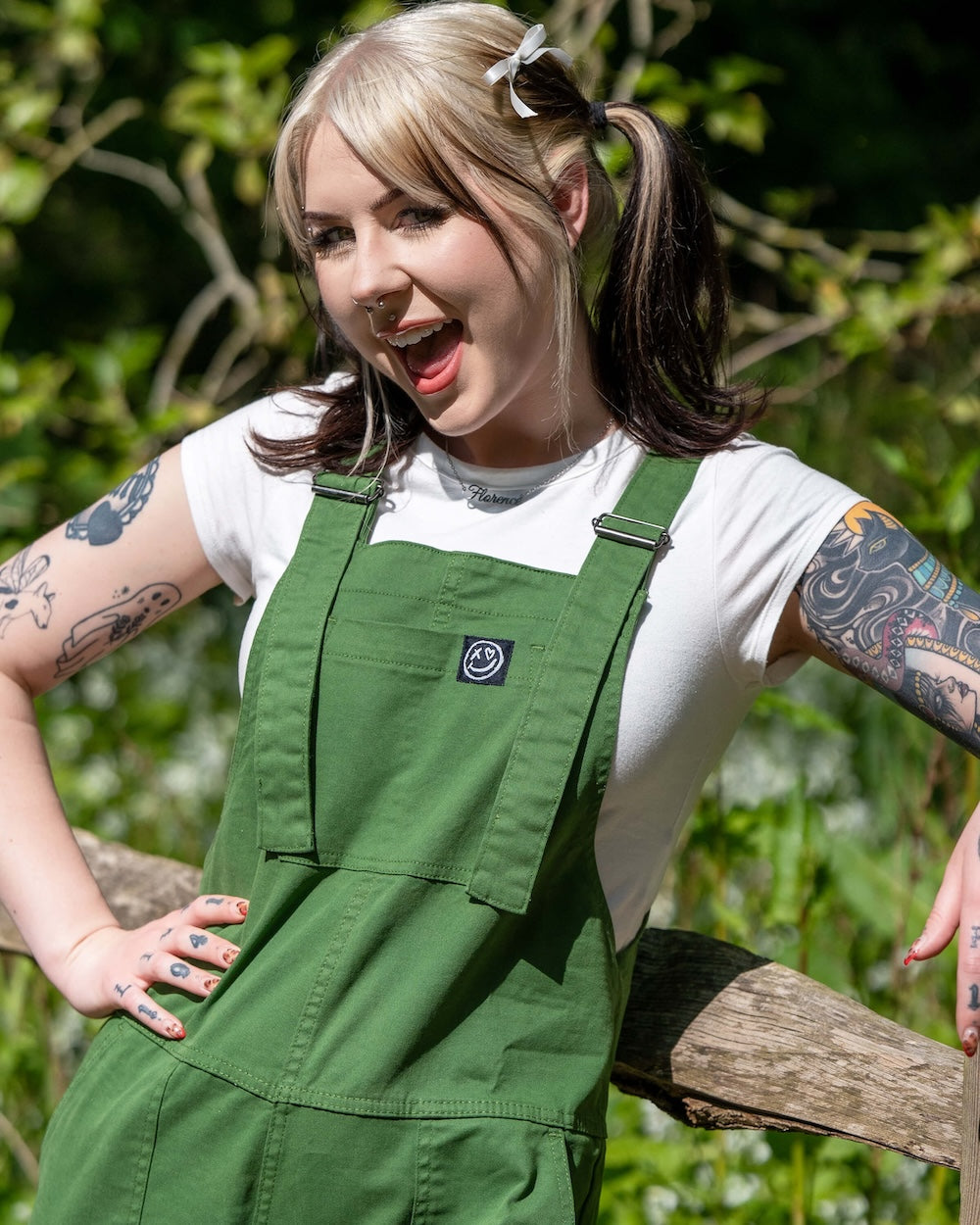Rebel Romance Stretch Twill Dungarees - Forest Green