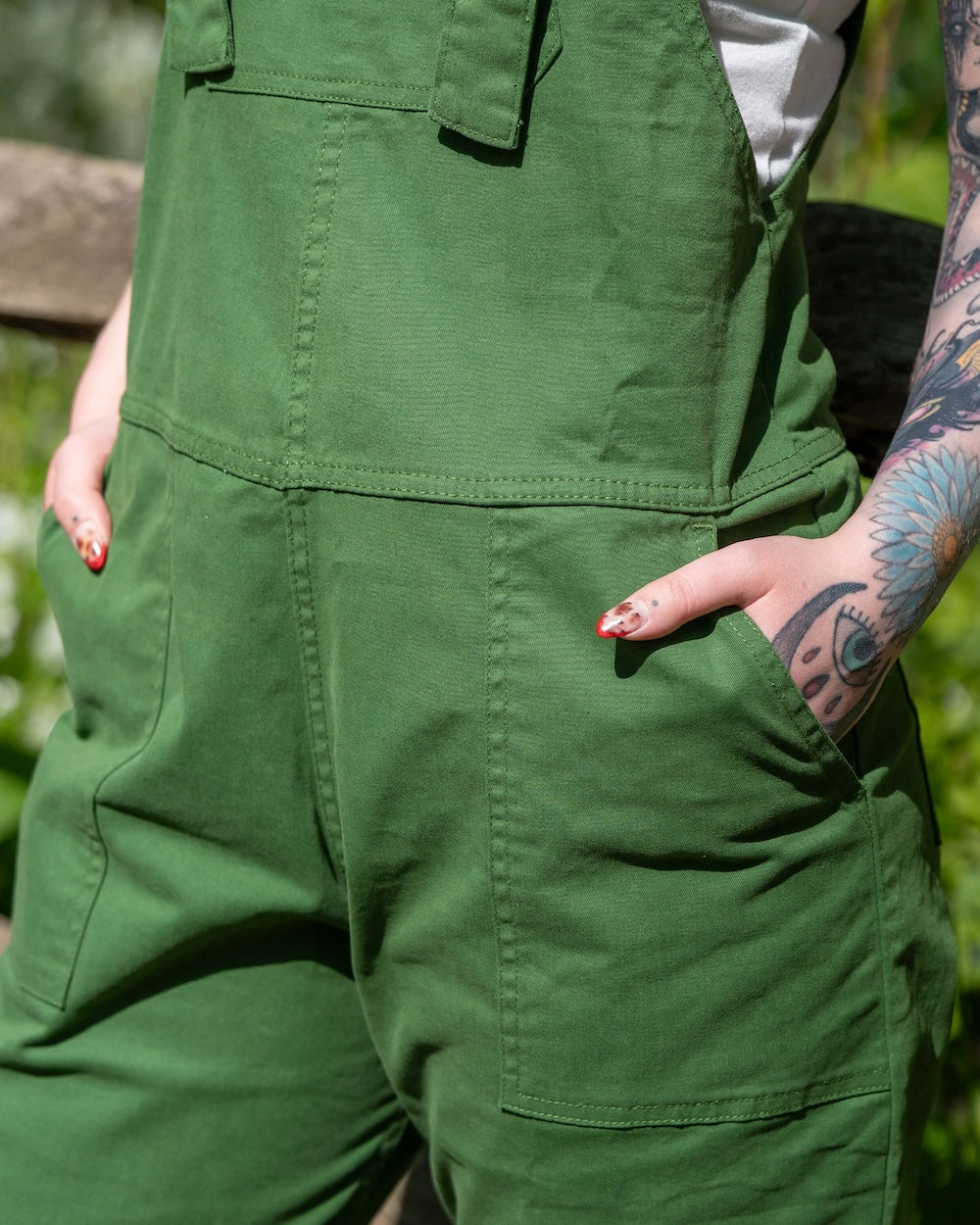 Rebel Romance Stretch Twill Dungarees - Forest Green