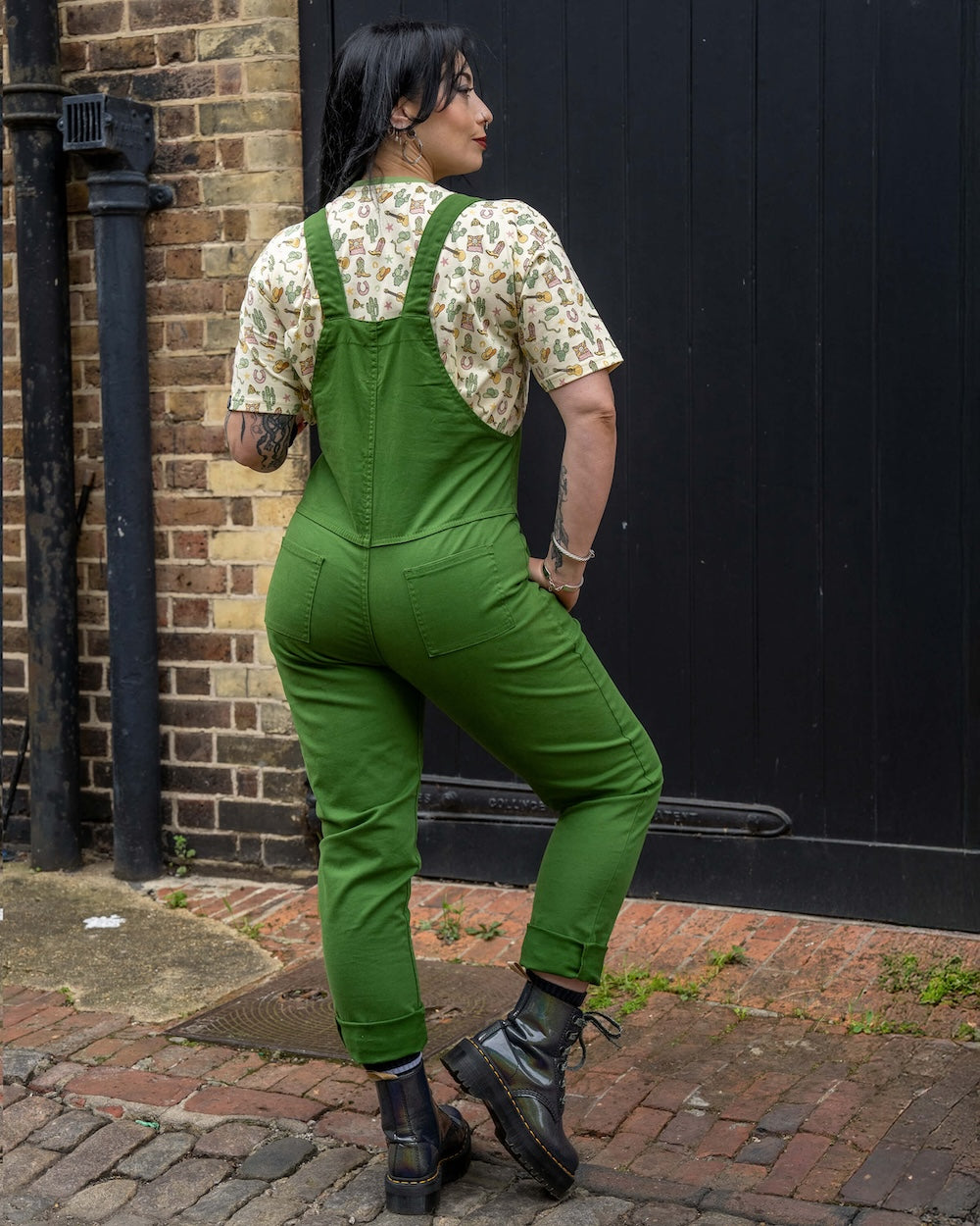 Rebel Romance Stretch Twill Dungarees - Forest Green