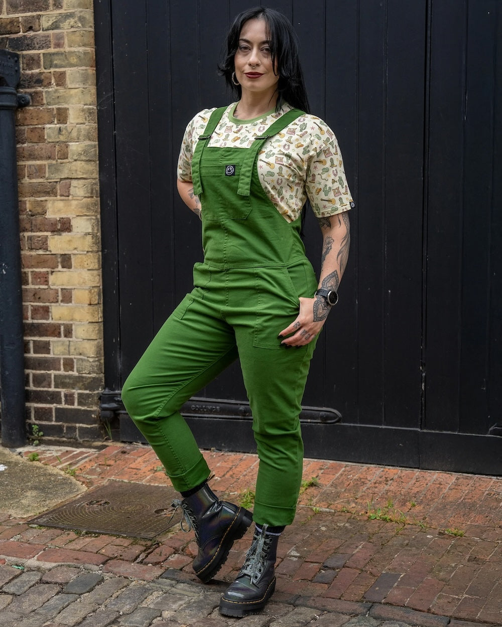 Rebel Romance Stretch Twill Dungarees - Forest Green