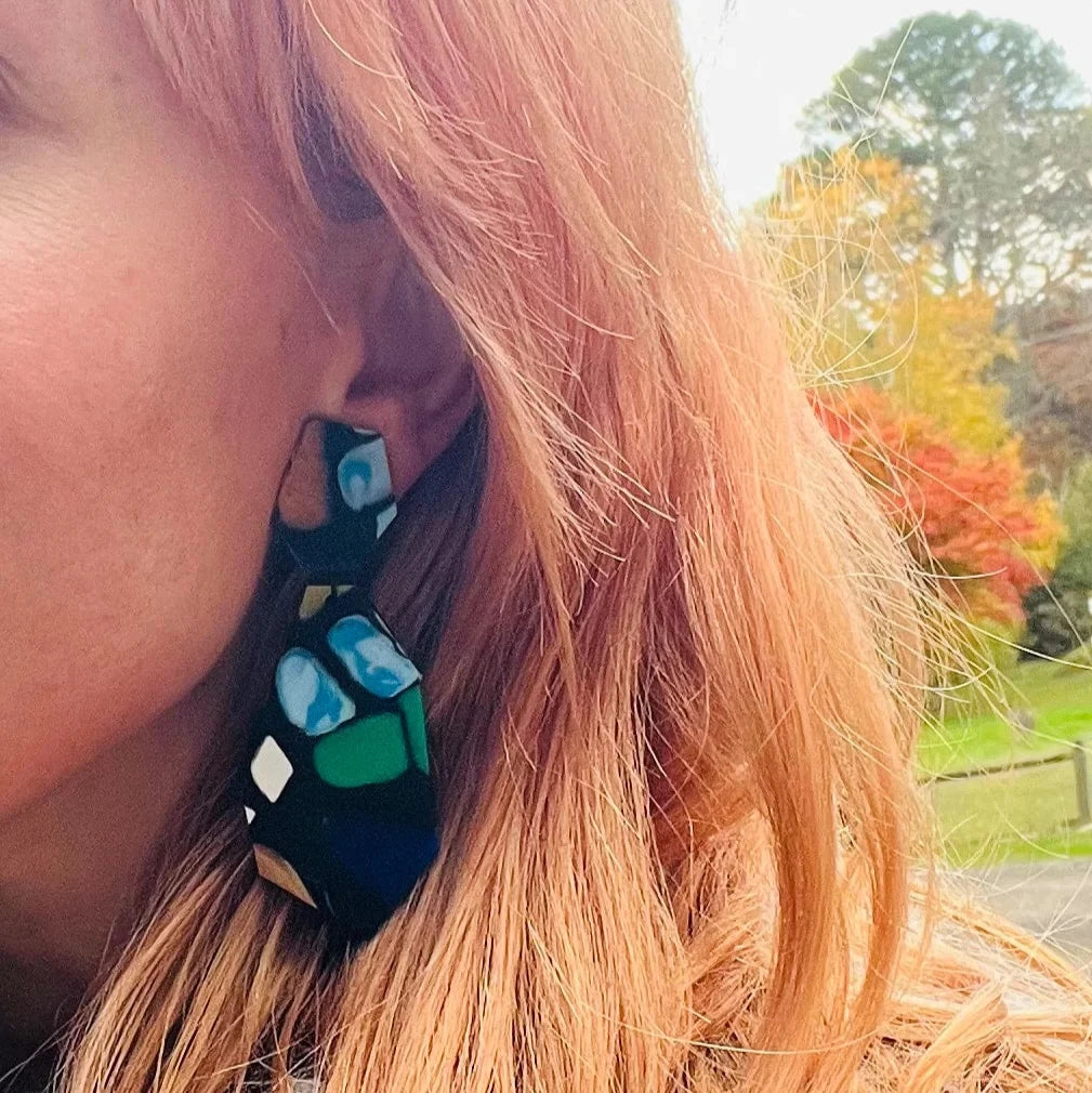 Single Use Multiverse Gem Drop Dangles - Black Mosaic