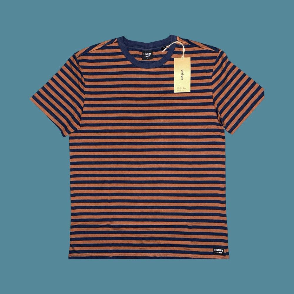 Station Stripes The Chur Stripe Tee - Chocolate/Navy