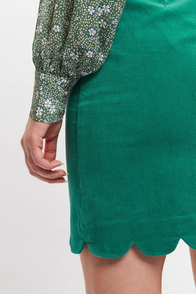 Louche Alicja Scalloped Hem Babycord Mini Skirt - Green