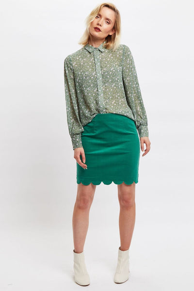Louche Alicja Scalloped Hem Babycord Mini Skirt - Green